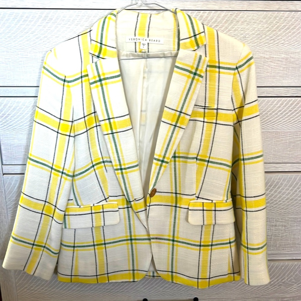 Veronica Beard yellow and green windowpane plaid schoolboy Dickey blazer. Size 8